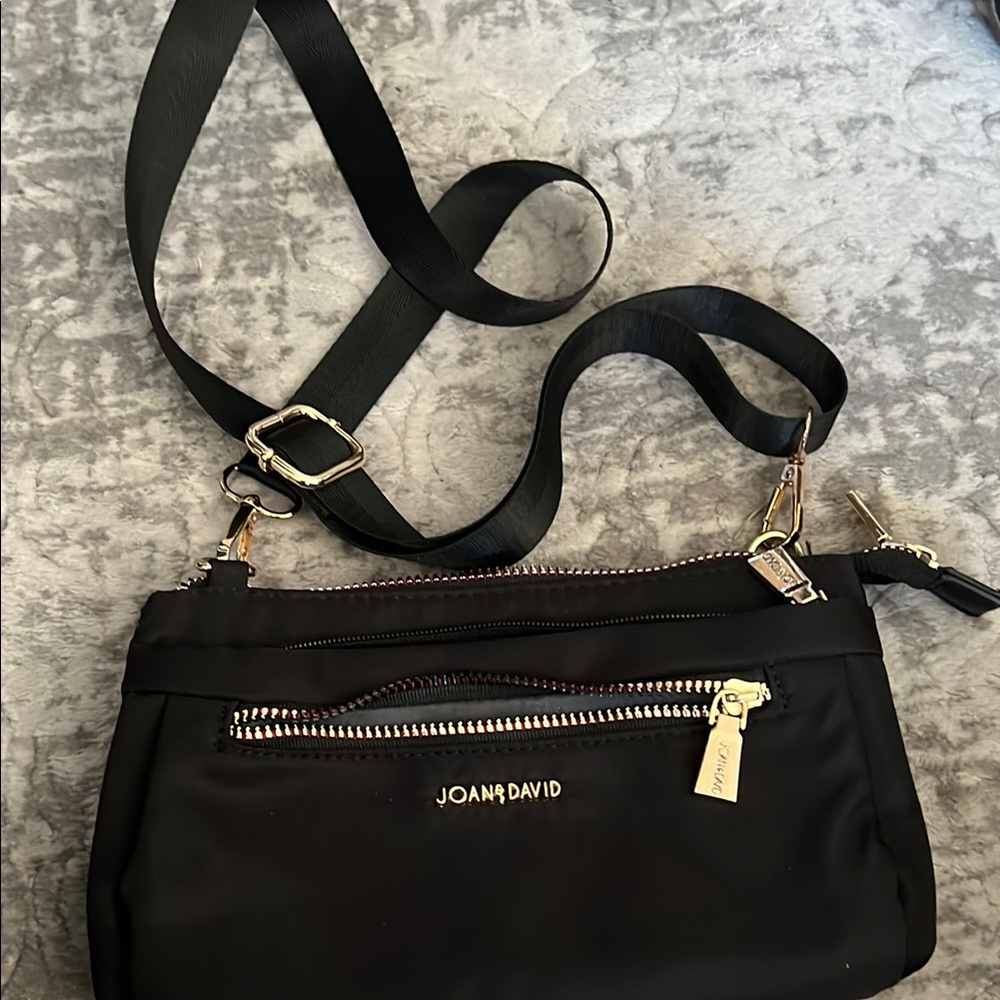 Joan & David Black Crossbody Bag with Gold Accents